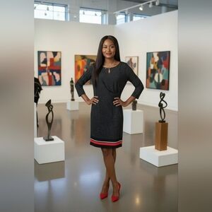 Talbots Elegant Black and White Long Sleeve Dress